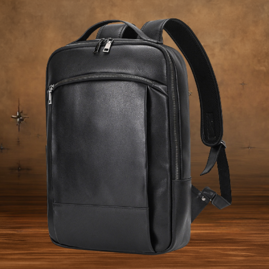 Wyatt™ | Black Leather Laptop Backpack