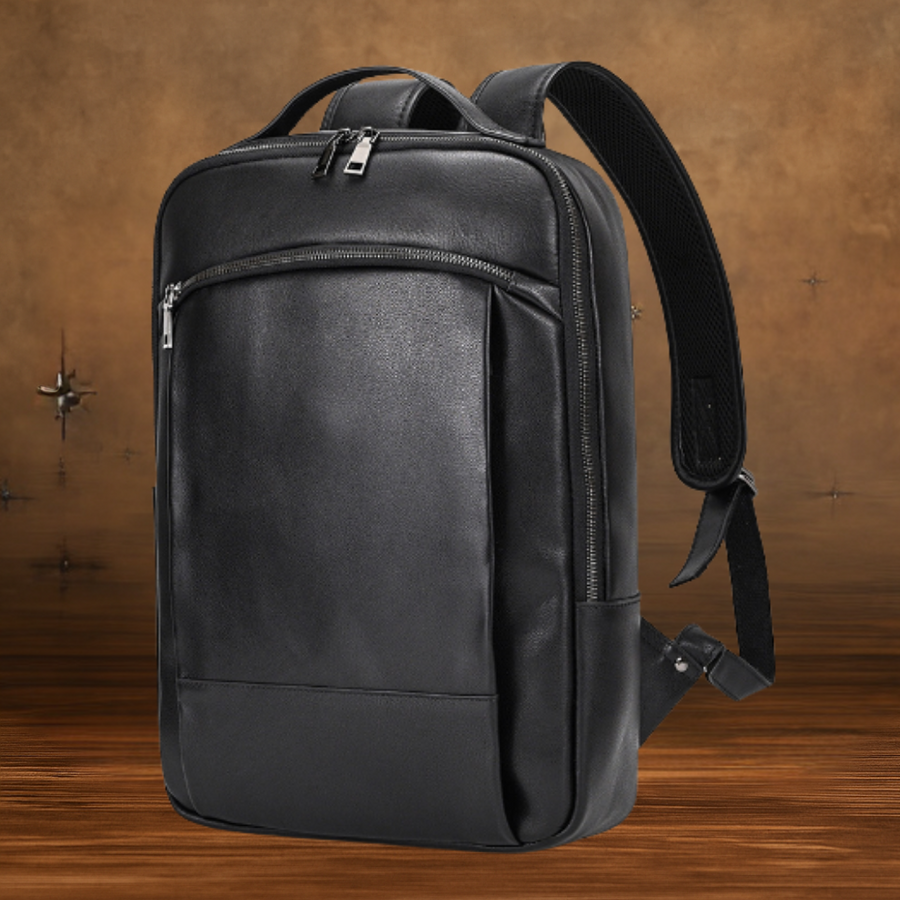 Wyatt™ | Black Leather Laptop Backpack