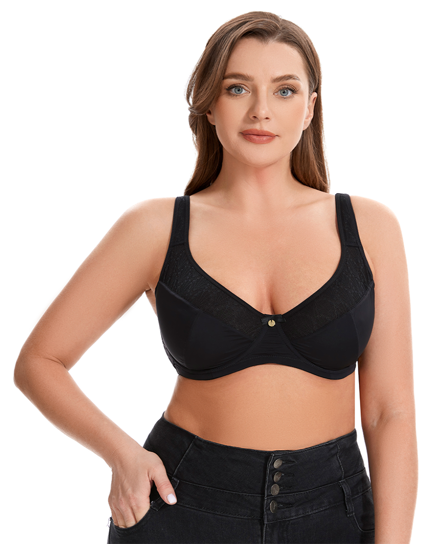 Losha Curvy Doppellagiger Minimizer-Bügel-BH mit Spitzendetail – Schwarz