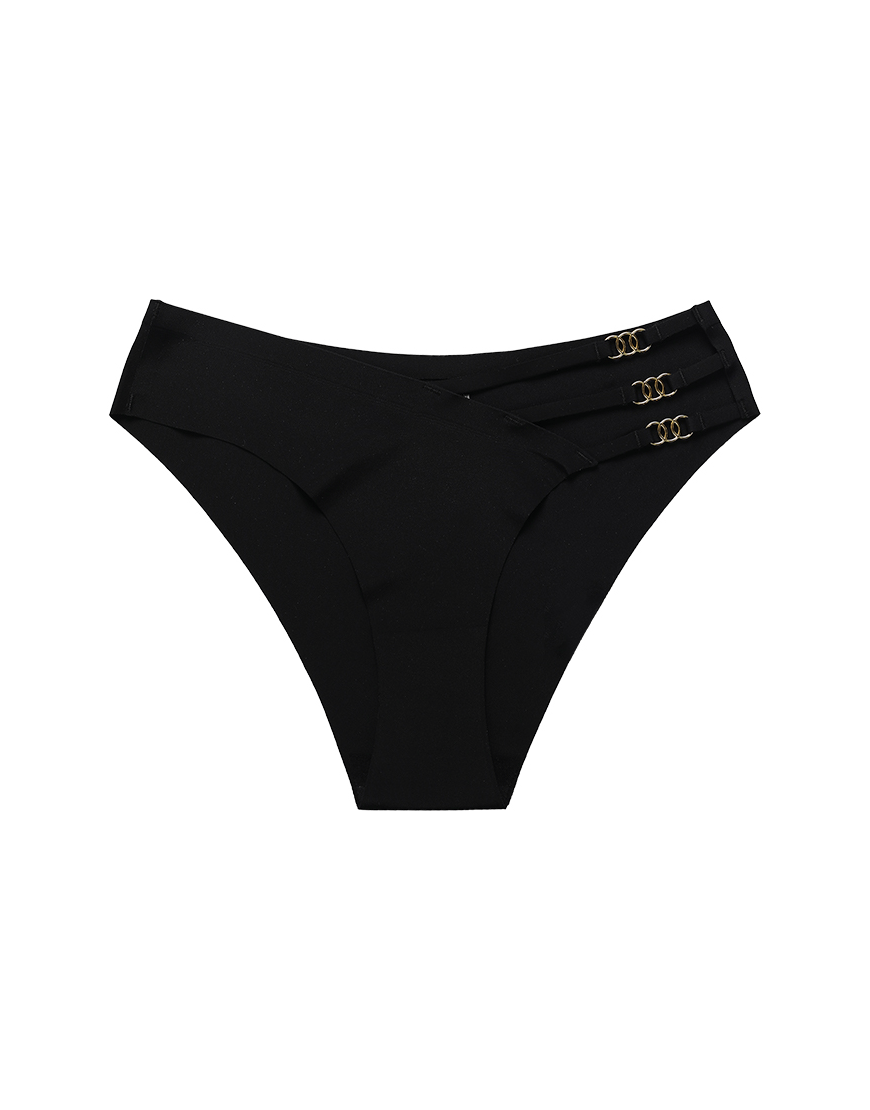 Losha Low-Waisted Laser-Cut Briefs with Pretty Side Decoration Design - Black