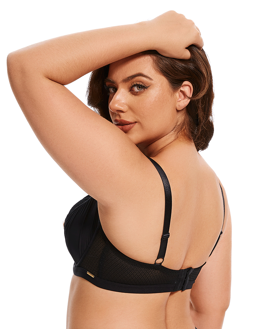 Losha Curvy Cut &amp; Sew Lace Cutout Double Underwire Bra – Black