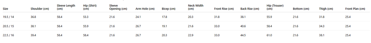 Size chart for Wild Sage Blouse
