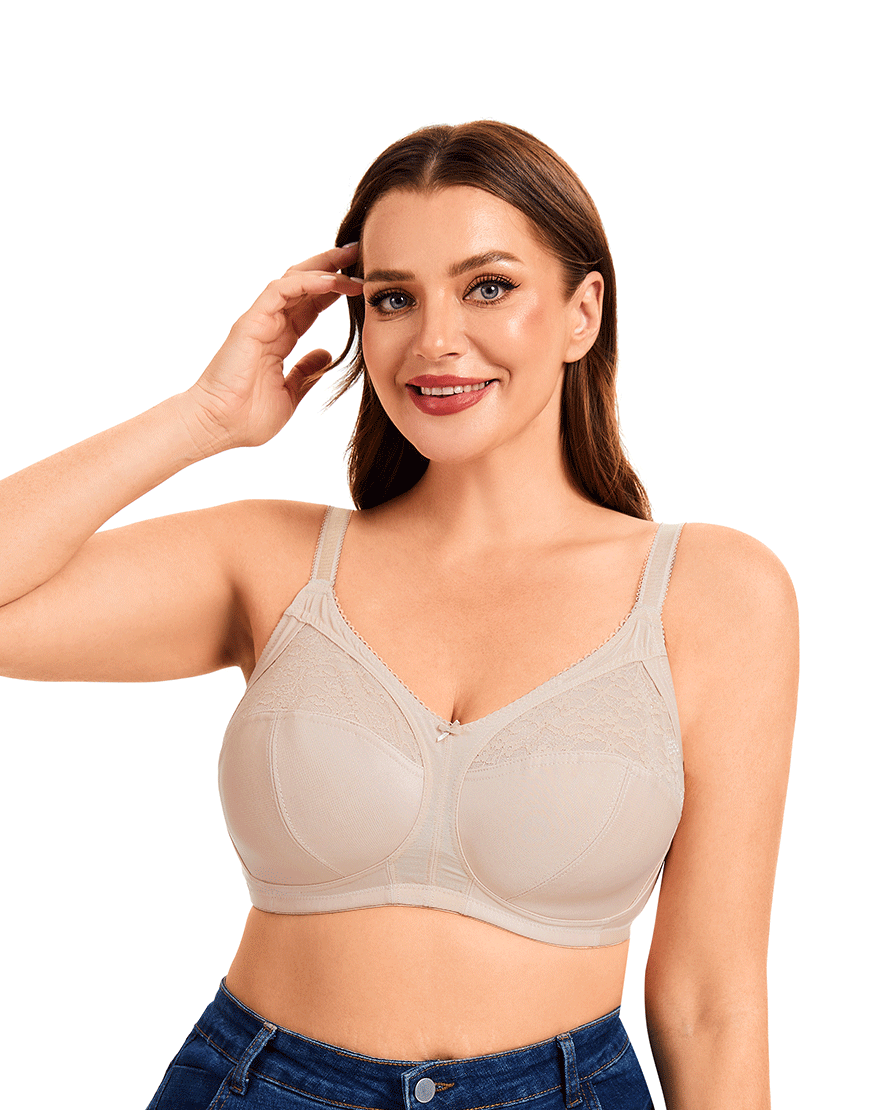 Plus Quattro Support Full-Coverage Wirefree Bra with Side Shaping Panels - TOASTED ALMOND
