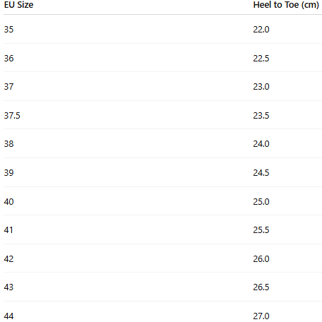 Size chart for Zara – Orthopedic boots 