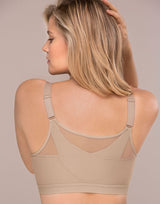 Posture-correcting wireless bra with back support and shaping cups