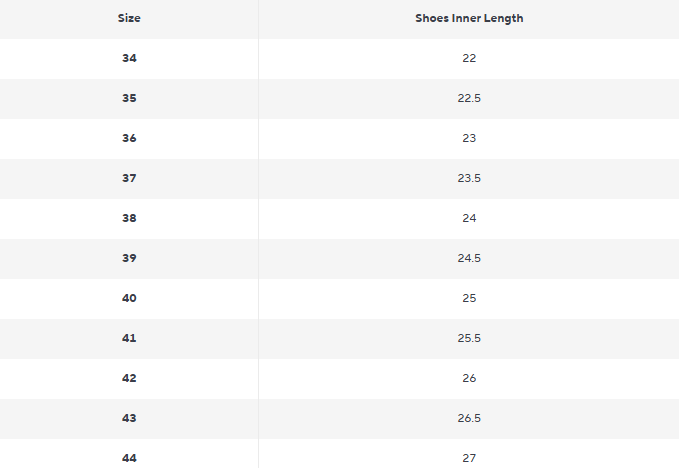 Size chart for Lydia – Orthopedic boots 