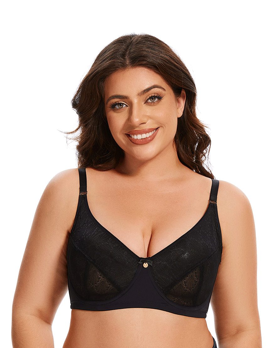 Losha Curvy Full Lace Cup Double Underwire Bra – Black