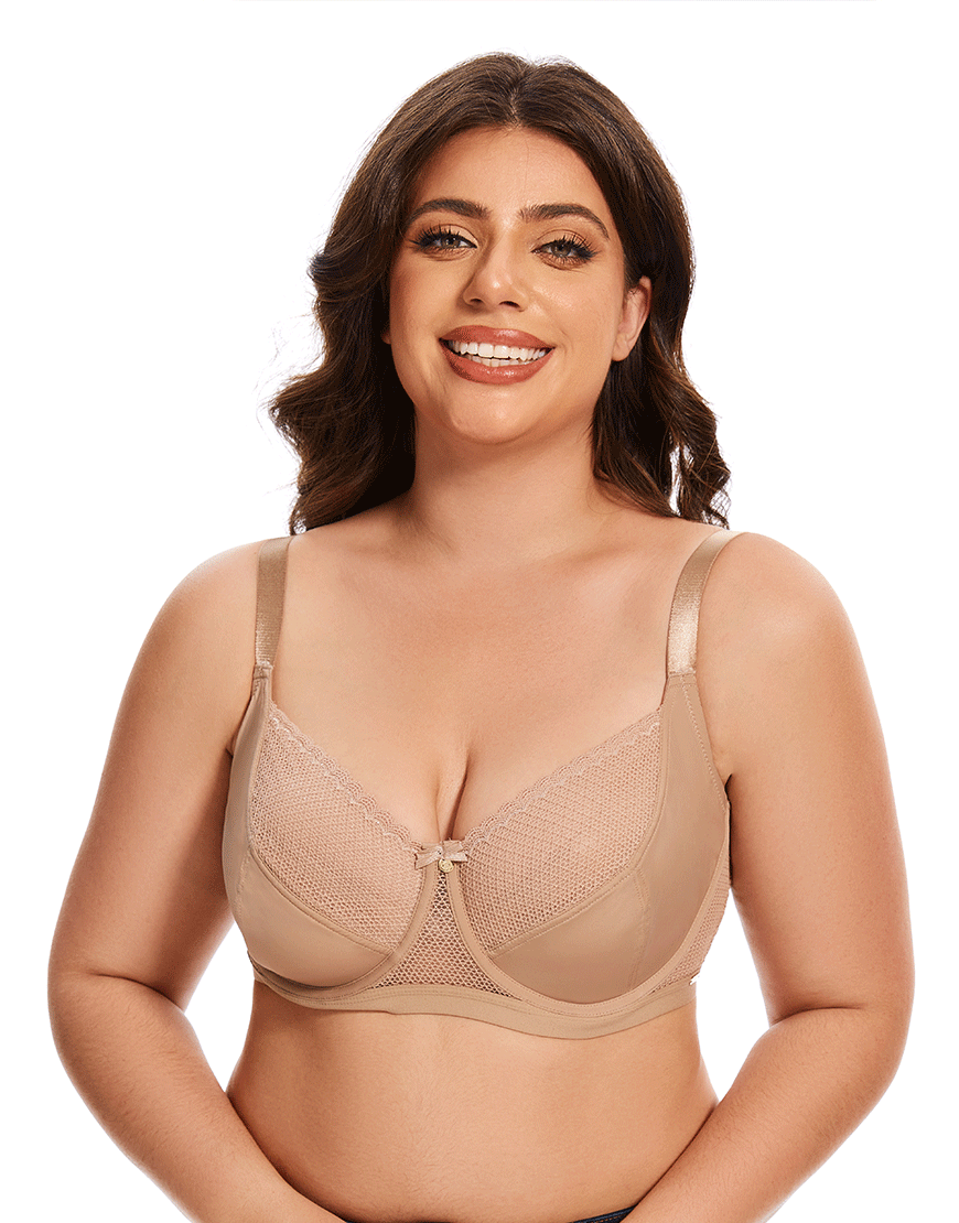 Losha Curvy Cut &amp; Sew Lace Cutout Double Underwire Bra – Nude