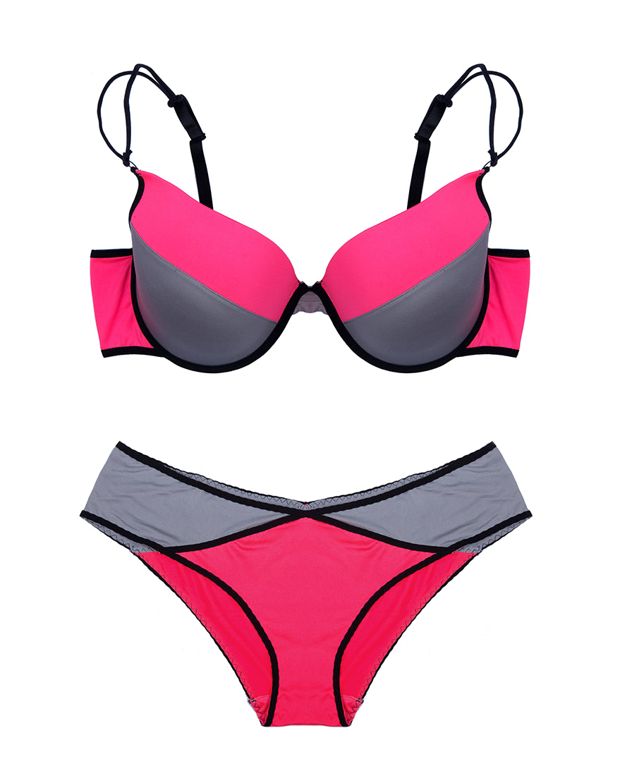 Plus size bra set in neon pink