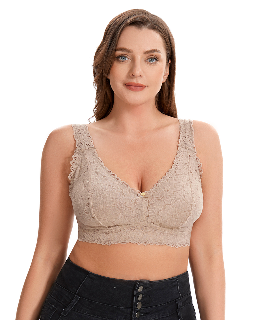 Losha Curvy Doppellagiges Bralette aus durchgehender Spitze – Beige