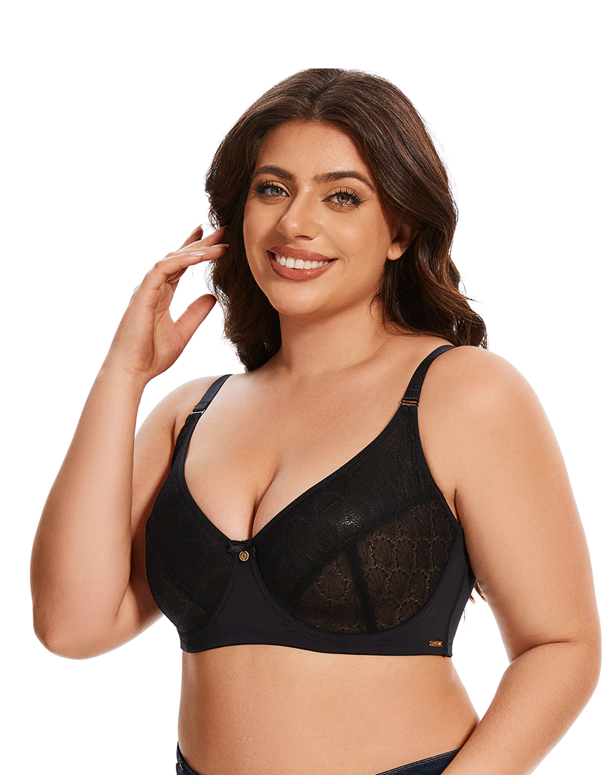 Losha Curvy Full Lace Cup Double Underwire Bra – Black