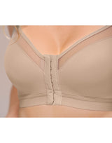 Posture-correcting wireless bra with back support and shaping cups