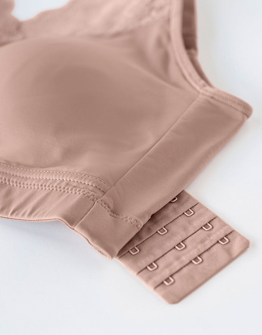 NEW! Pocketed Mastectomy Bra – Wire-Free, Lace, Removable Pads – Tea Pink