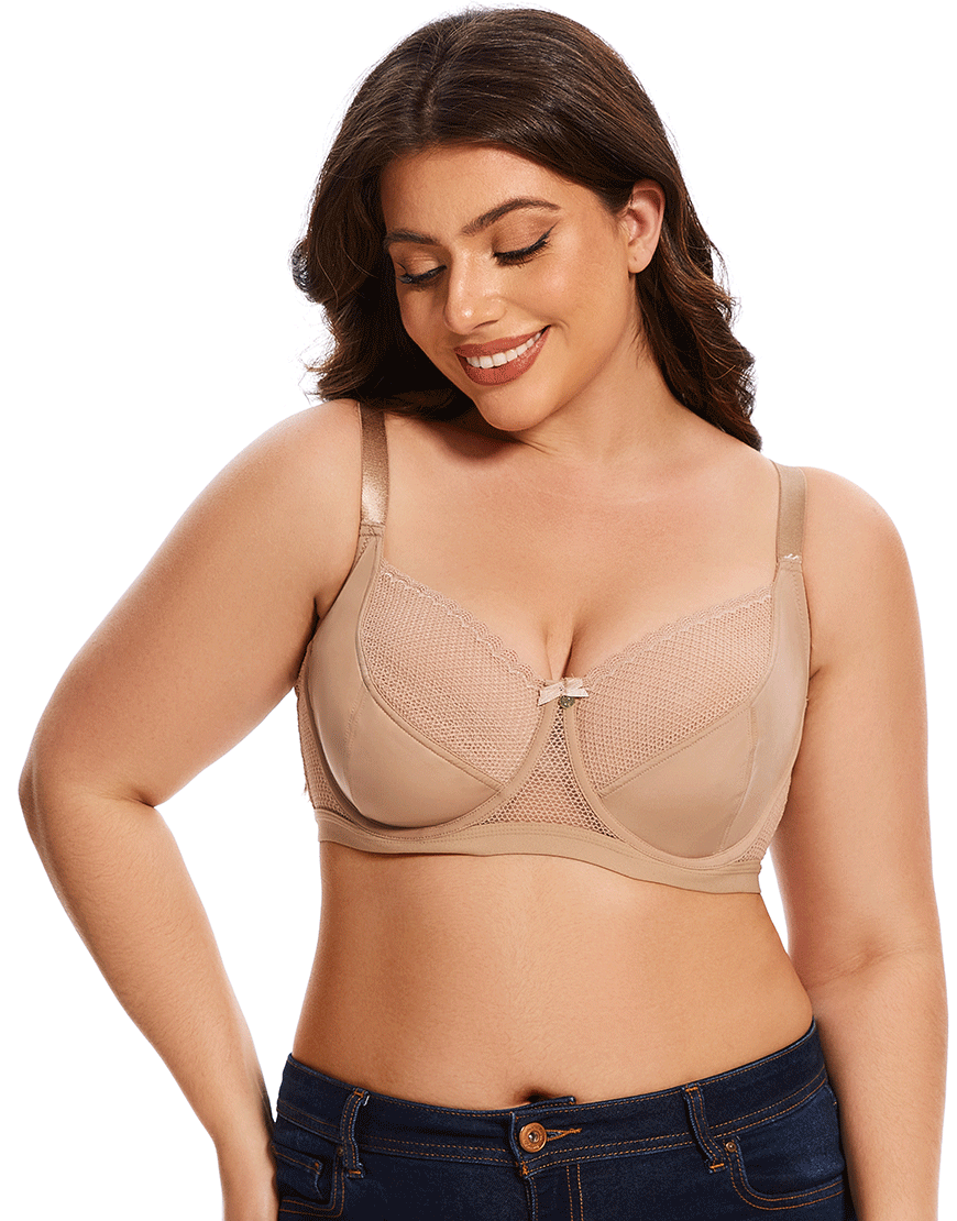 Losha Curvy Cut &amp; Sew Lace Cutout Double Underwire Bra – Nude