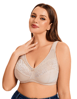 Plus Quattro Support Full-Coverage Wirefree Bra with Side Shaping Panels and Padded Straps - TOASTED ALMOND