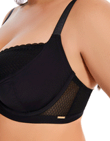 Losha Curvy Cut & Sew Spitzenausschnitt doppellagiger Bügel-BH – Schwarz