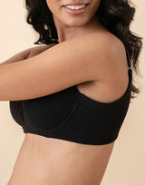 Seitlich glättendes, bio-gewaschenes, antibakterielles Baumwoll-T-Shirt-BH ohne Bügel – Schwarz