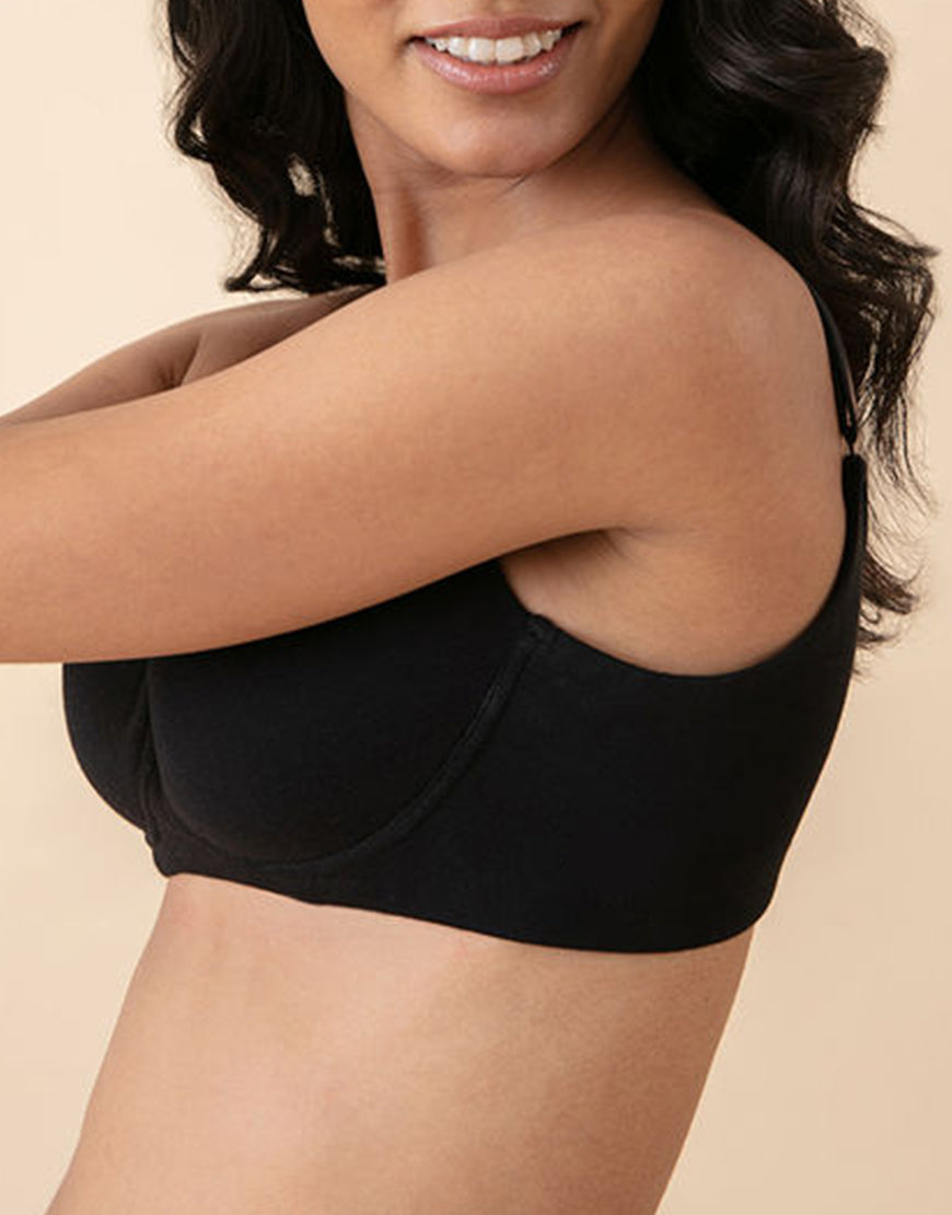 Side-smoothing, organic-washed, antibacterial cotton T-shirt bra without underwire – Black