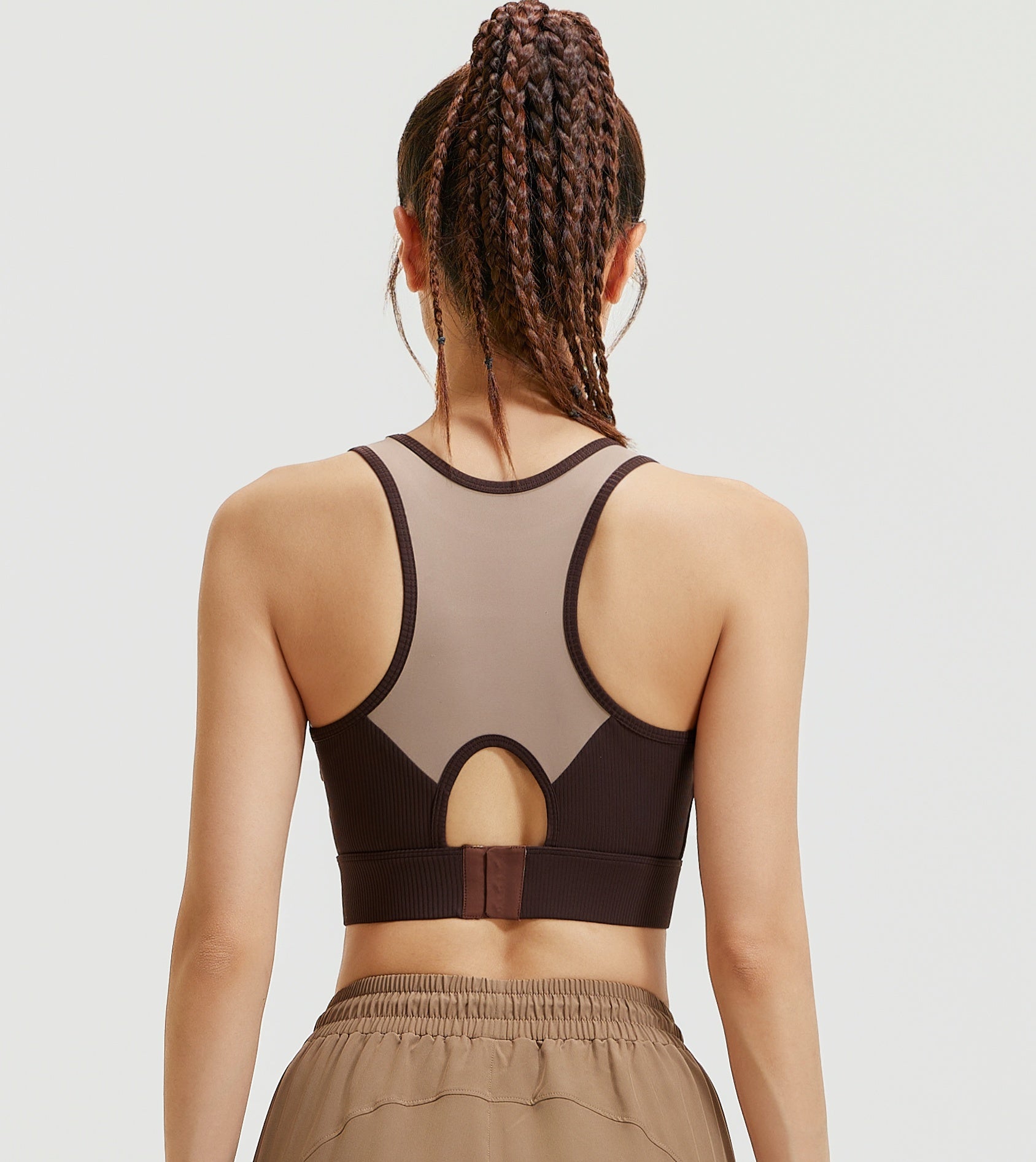 Losha Full-Coverage 4-Way Stretch Medium Support Sports Bra – Brown
