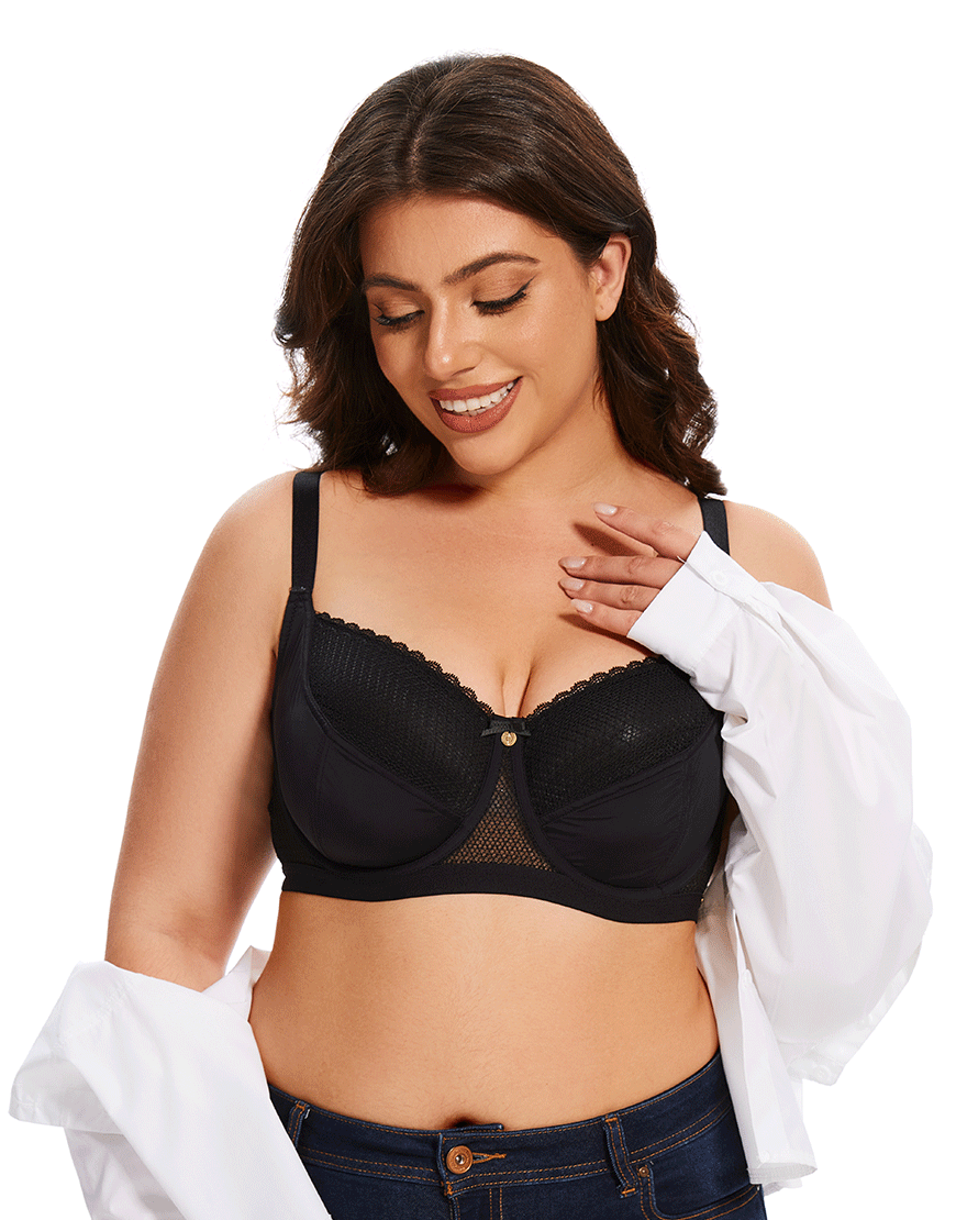 Losha Curvy Cut &amp; Sew Lace Cutout Double Underwire Bra – Black