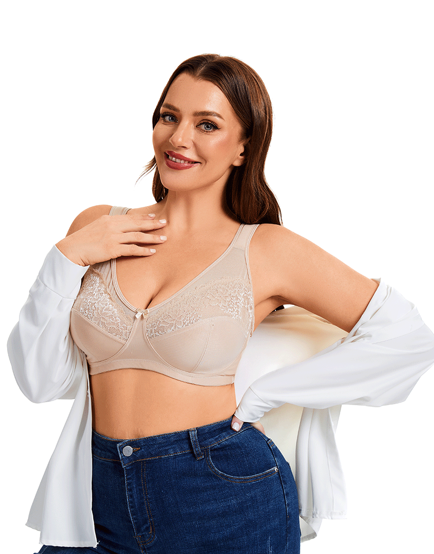 Plus Quattro Support Full-Coverage Wirefree Bra with Side Shaping Panels and Padded Straps - TOASTED ALMOND