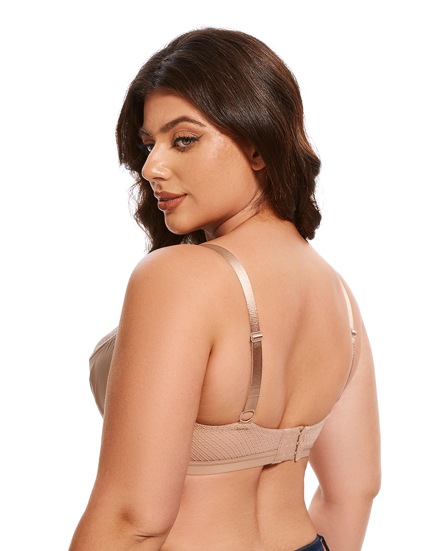 Losha Curvy Cut &amp; Sew Lace Cutout Double Underwire Bra – Nude