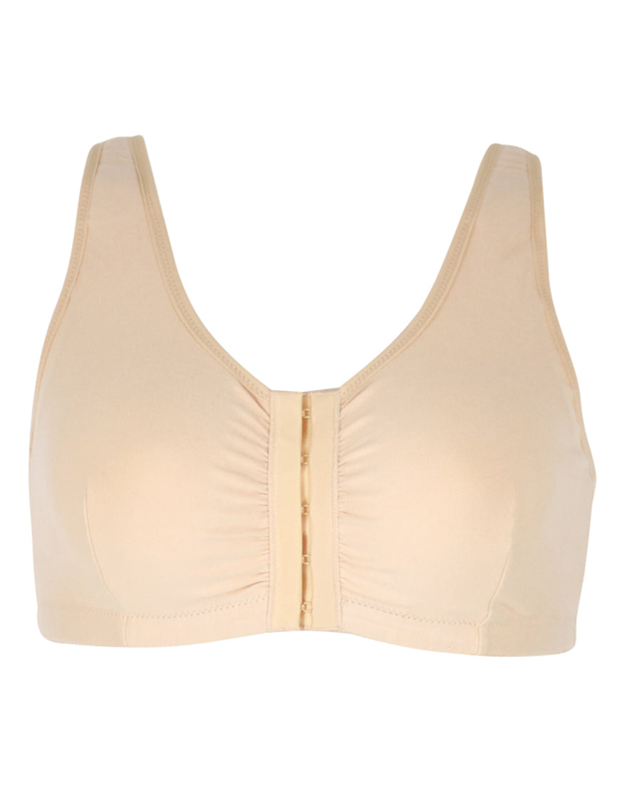 Cotton Post-Operative Bra with Front Closure and Pockets – Nude