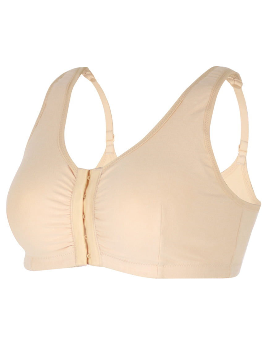 Cotton Post-Operative Bra with Front Closure and Pockets – Nude