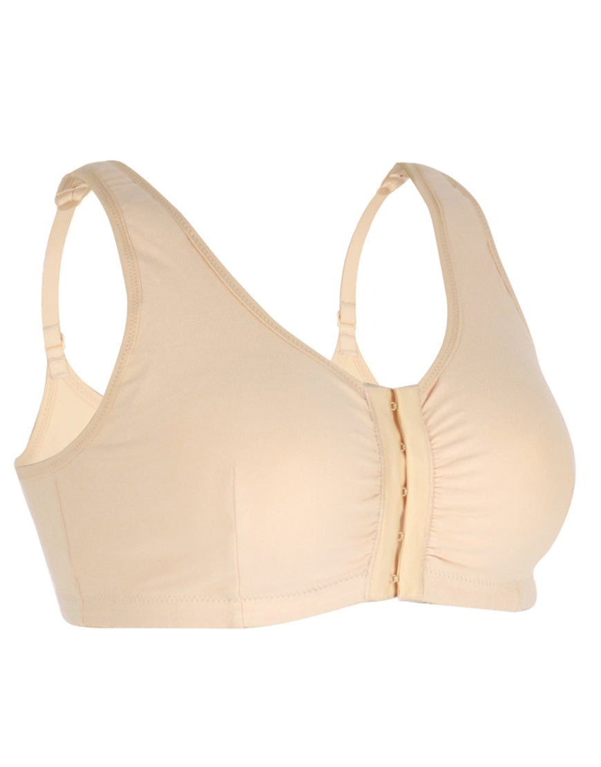 Cotton Post-Operative Bra with Front Closure and Pockets – Nude