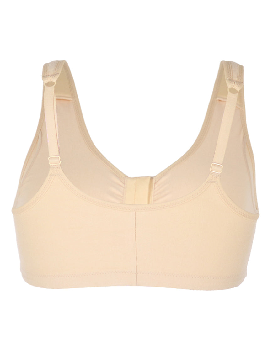 Cotton Post-Operative Bra with Front Closure and Pockets – Nude