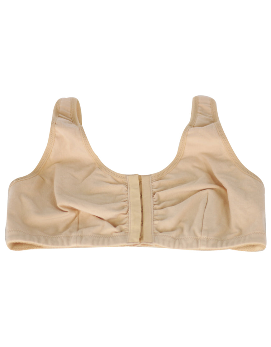 Cotton Post-Operative Bra with Front Closure and Pockets – Nude