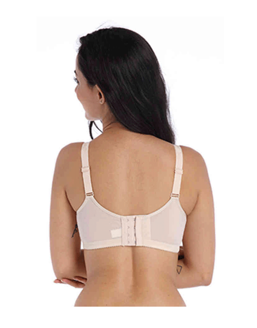 Fashionable lace post-surgery bra with pockets – skin tone