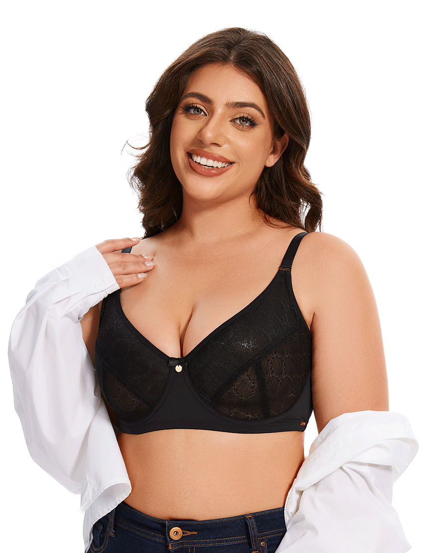 Losha Curvy Full Lace Cup Double Underwire Bra – Black