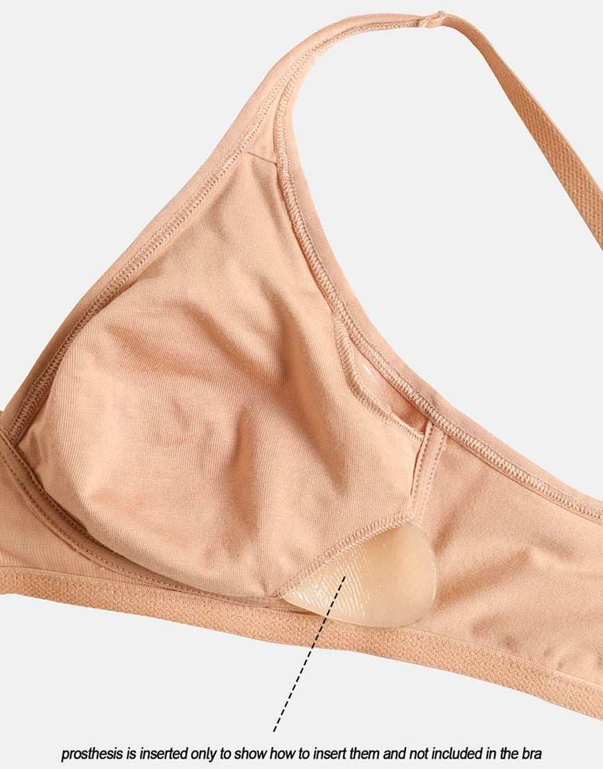 Cotton postoperative bra without underwire with double layer fabric – skin tone 