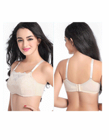 Full Lace Post-Surgery Bra with Pockets – Beige