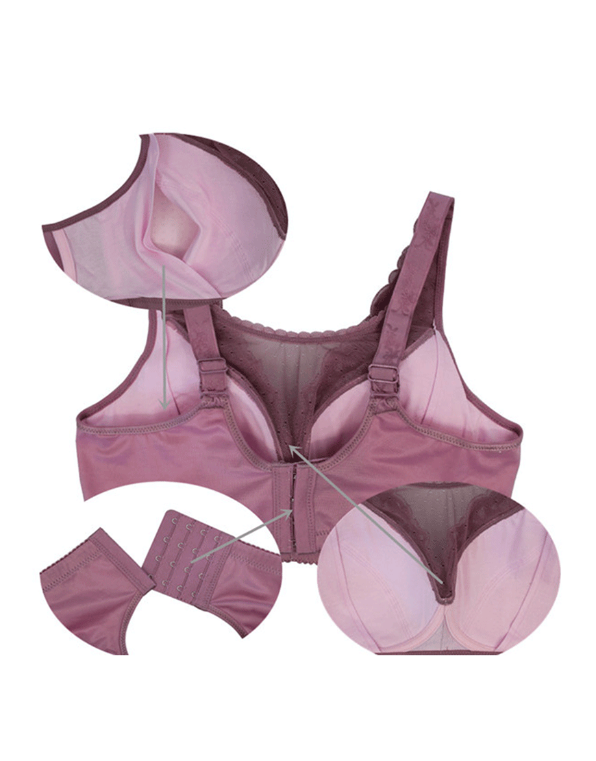 Fashionable lace post-surgery bra with pockets – purple