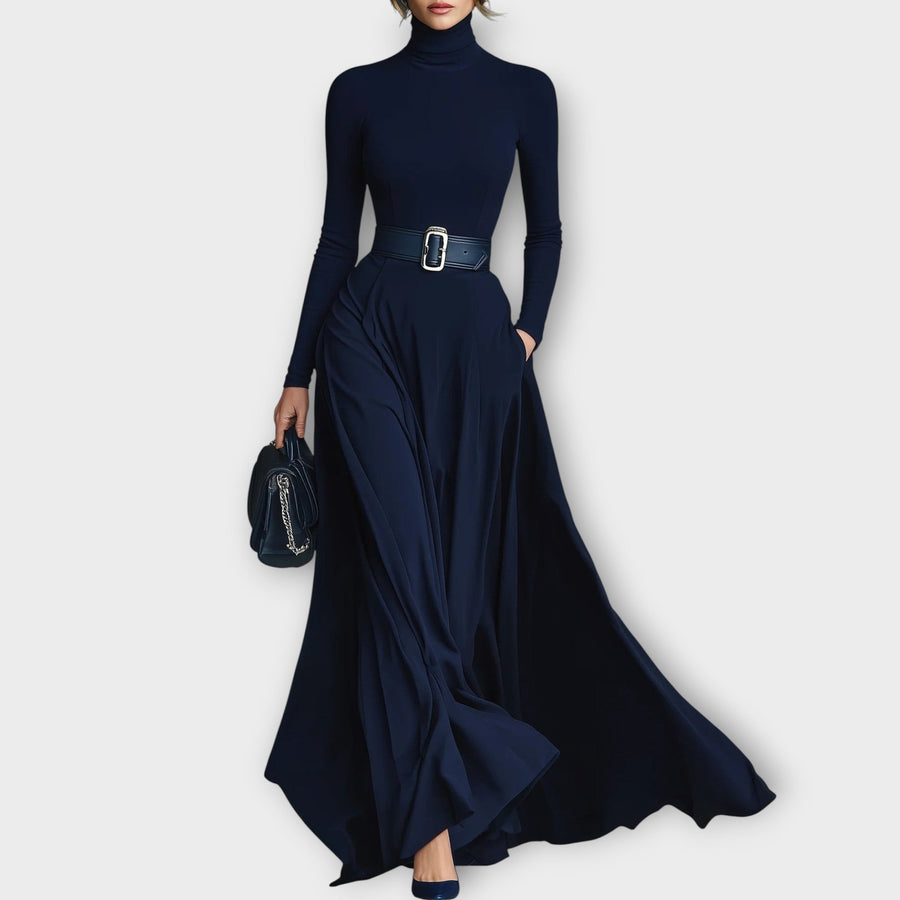 Elegant High-Neck Flowing Maxi Dress