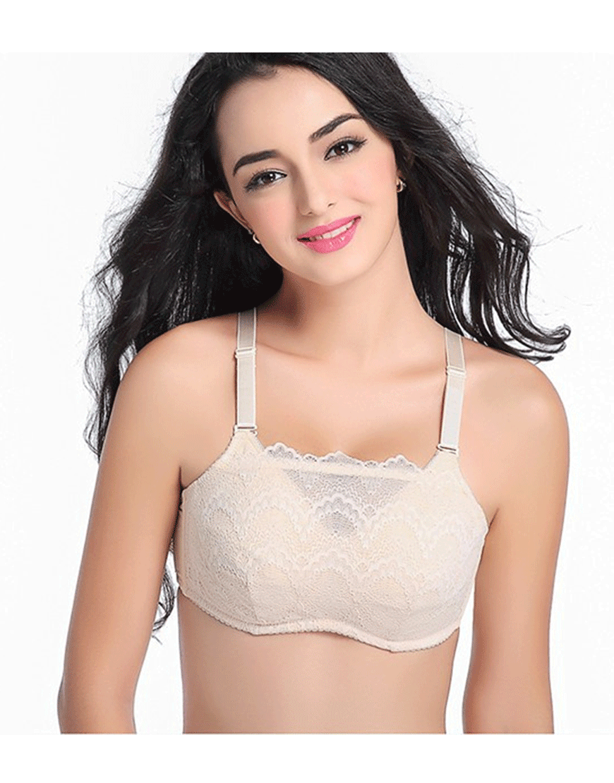 Full Lace Post-Surgery Bra with Pockets – Beige