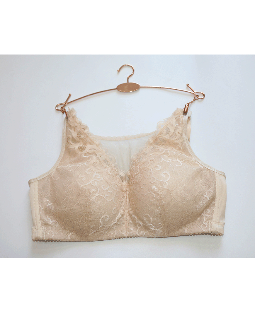 Fashionable lace post-surgery bra with pockets – skin tone