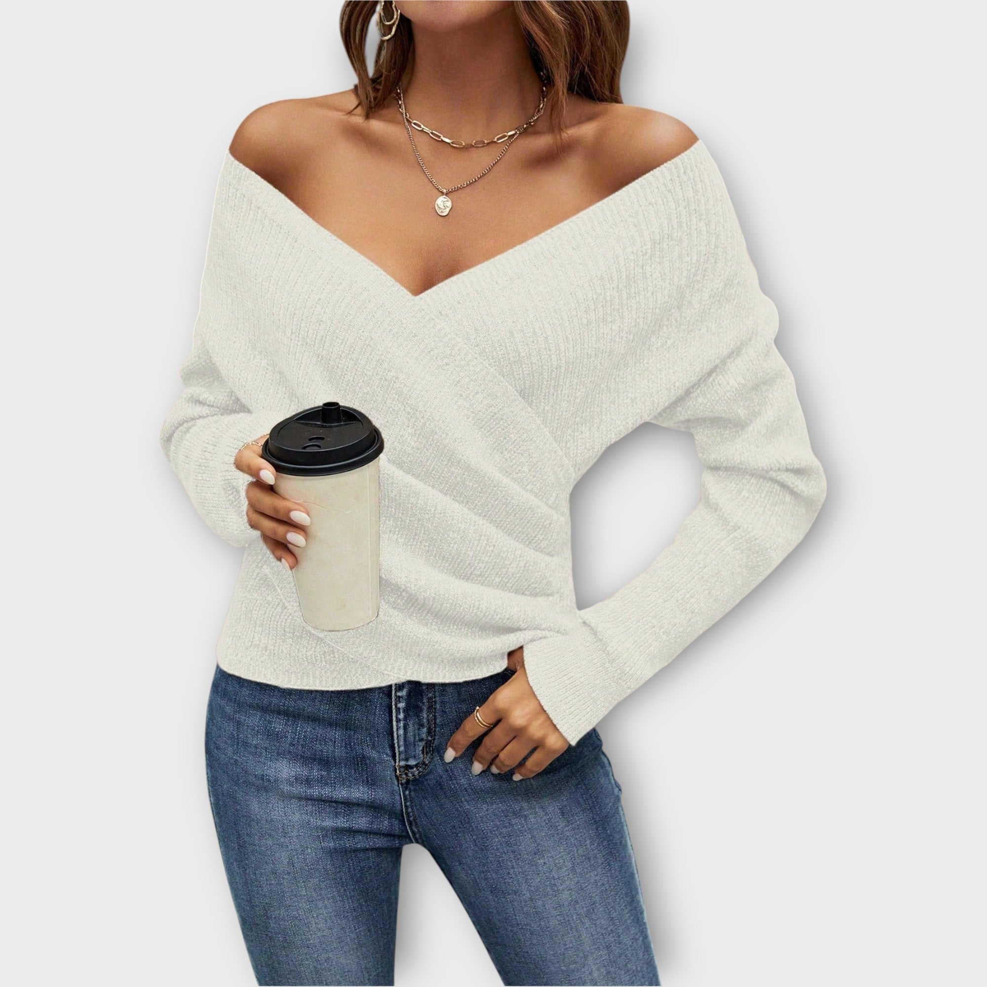 Soft Wrap-Style V-Neck Knit Top