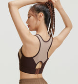 Losha Full-Coverage 4-Wege-Stretch Sport-BH mit mittlerem Halt – Braun