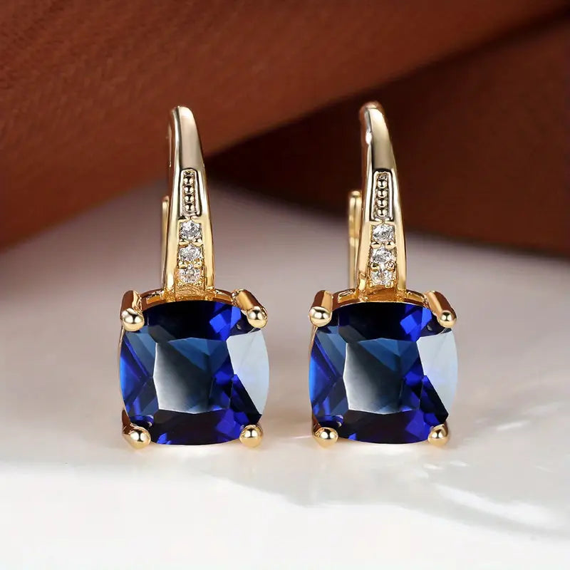 Mystic | Sapphire Stone Hoop Gold Earrings