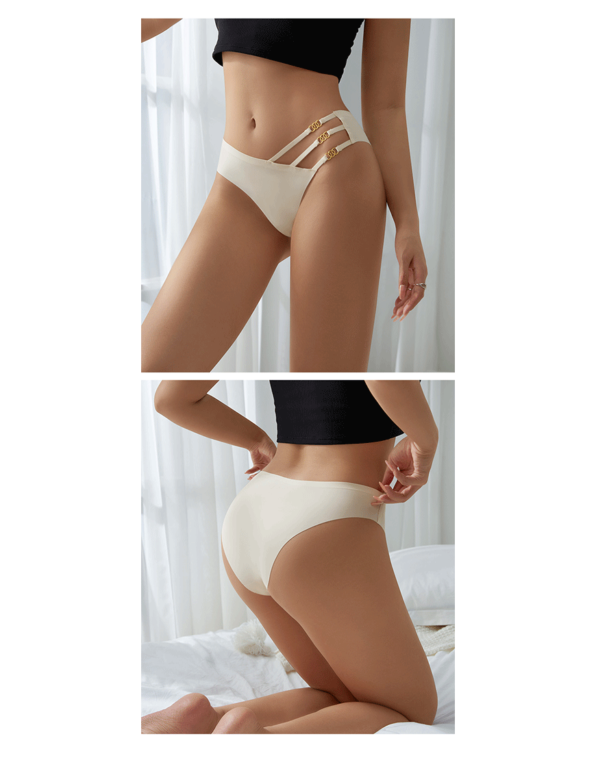 Losha Low-Waisted Laser-Cut Briefs with Pretty Side Jewel Design - Off-White