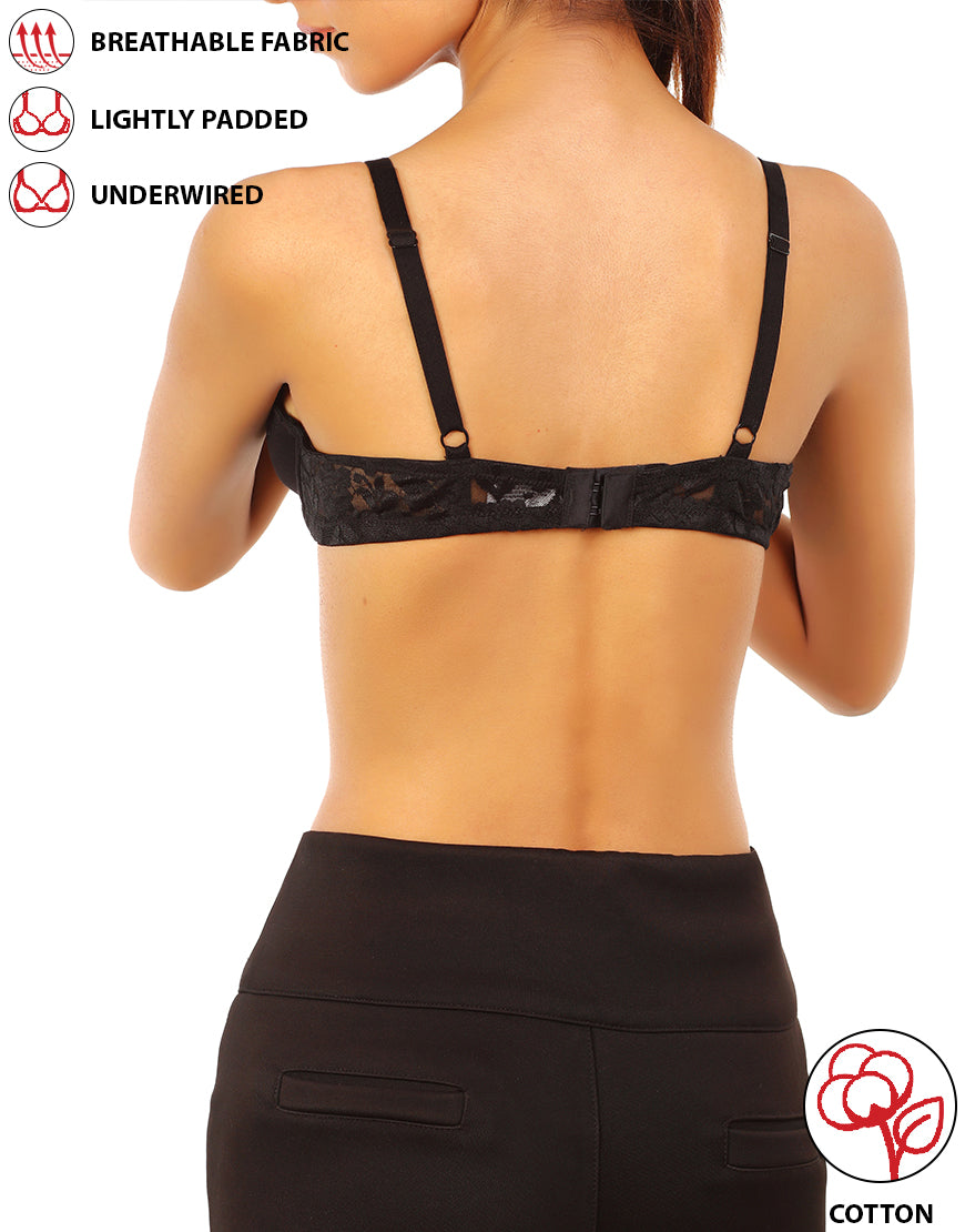 Cotton underwire bra, lightly padded, T-shirt style – Black