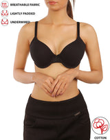 Baumwoll-BH mit Bügel, leicht gepolstert, T-Shirt-Stil – Schwarz