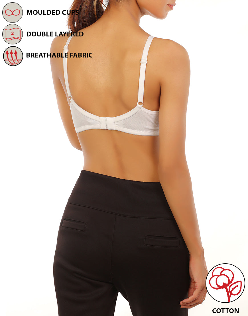 Cotton bra without underwire with double layer fabric – White