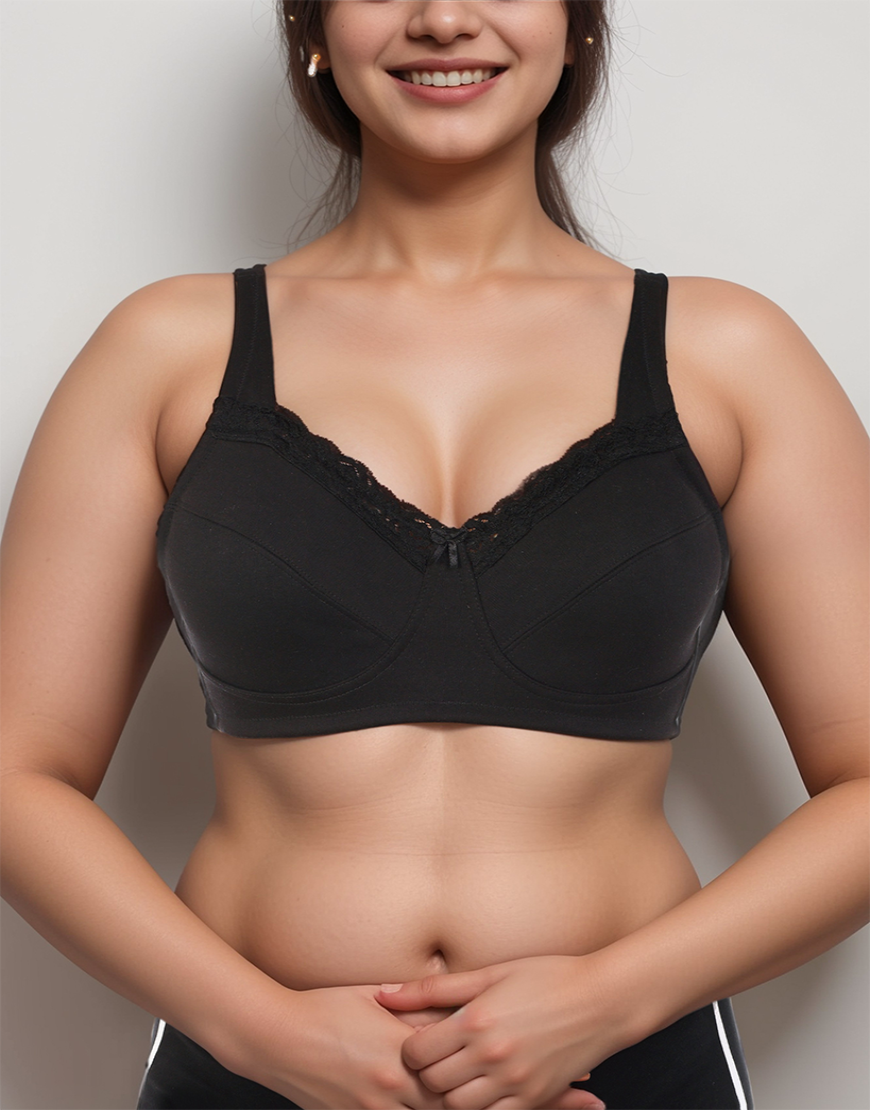 Full Coverage Bra, Super Support, Seamless Molded Cups, Minimizer – Black