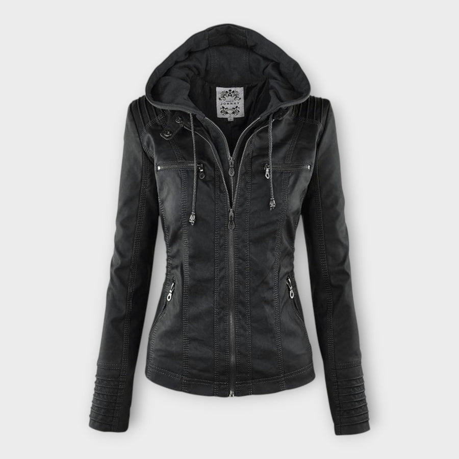 Modern Leather Jacket with Hood and Timeless Design