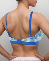 Doppellagiger Baumwoll-BH ohne Bügel mit Blumenmuster – Blau