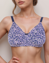 Double-layered cotton full-coverage wireless bra with diamond geometry print – Purple